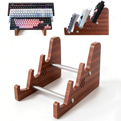 DHUJBFF 3-Tier Wood Keyboard Stand Detachable Display Rack for Mechanical Keyboards, Computer, Tablet, Desk Organizer with Sapele Wood, Easy Assembly, Strong Load Bearing for Office/Gaming