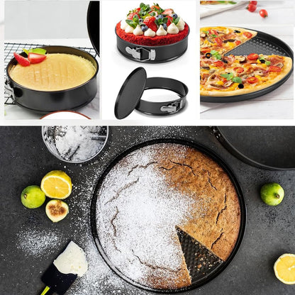 Round Cake Pan Sets for Baking Cake Decorating Supplies: 4 Non-Stick Springform Pans Set (4, 7,9,10 inches), Icing Tips, Cake Leveler – Multi-functional Leak-Proof CheeseCake Pan