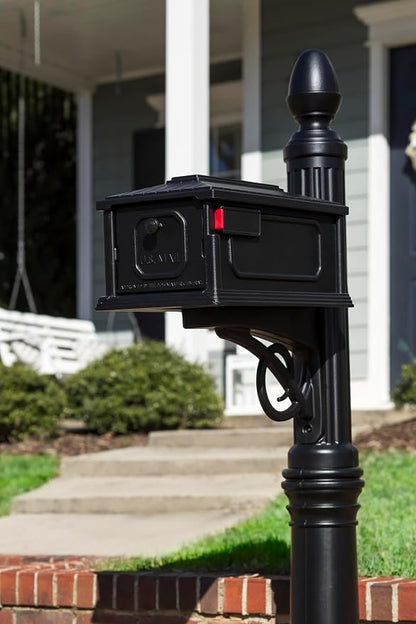 Architectural Mailboxes Stratford Plastic Mailbox and Post Kit, SC000BAM, Black, Medium Capacity | Includes the matching post and all hardware. Durable plastic build with weather-resistant outdoor construction. USPS approved