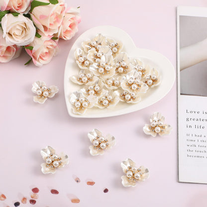 20Pcs Rhinestone Pearl Embellishments Faux Pearl Flower Buttons Embellishments Pearl Brooch Flatback Buttons for Wedding Home Decoration