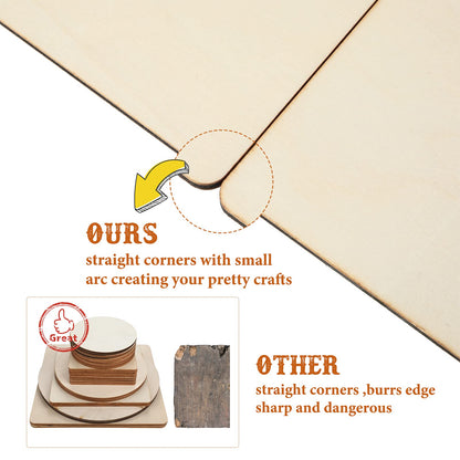 32 Pieces Unfinished Blank Wood Circles Squares for Crafts 3 Sizes Christmas Natural Wood Cutouts Tiles Round DIY Blank Discs for Tree Hanging Decor