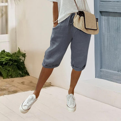 Costaric Womens Cotton Linen Shorts Knee Length Drawstring Elastic Waist Pants 2025 Summer Casual Gym Going Out Shorts with Pockets Grey S