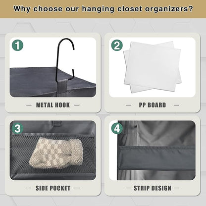 3-Shelf Hanging Closet Organizer and Storage, Foldable Hanging Closet Shelves