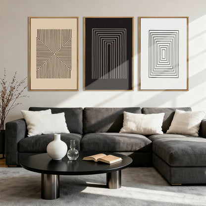 Anyzal Large Black Abstract Wall Art Framed16x24 Inch Brown and White Modern Minimalist Canvas Wall Decor Neutral Textured Art Prints for Living Room Bedroom Office Set of 3
