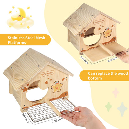 Wooden Bird House with Removable Wood Tray & Stainless Steel Mesh Bottom, DIY Paintable Birdhouse for Lovebirds Budgies Cockatiels Conures, Cozy Bird Nest Indoor Outdoor Use (Wood Tray + Steel Mesh)