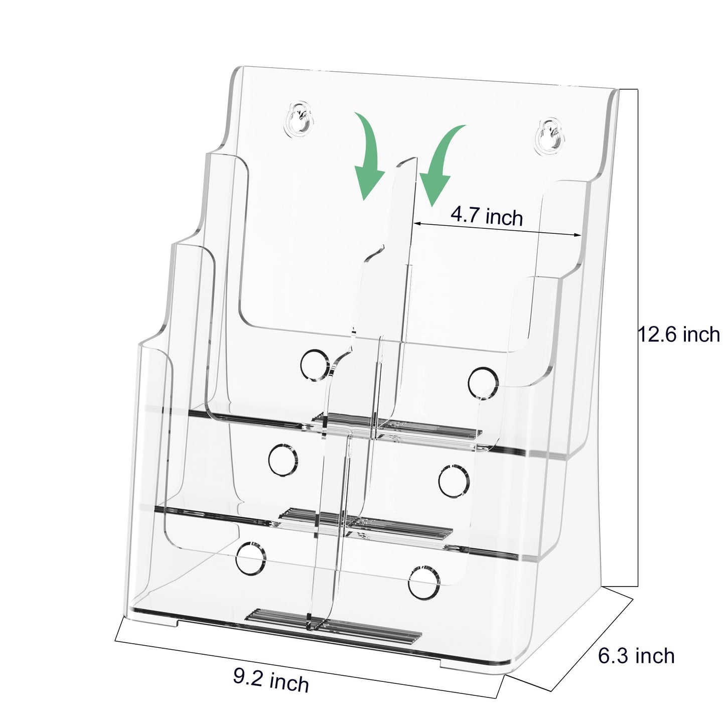 zavekia 3 Tier Acrylic Brochure Holder 8.5 x 11 inch, Clear Literature Organizer Magazine Stand with Removable Divider for 4 x 9 inch Brochures,Magazine Holder,Flyer Holder