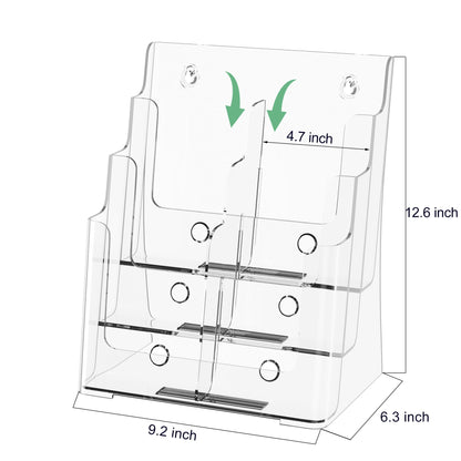 zavekia 3 Tier Acrylic Brochure Holder 8.5 x 11 inch, Clear Literature Organizer Magazine Stand with Removable Divider for 4 x 9 inch Brochures,Magazine Holder,Flyer Holder