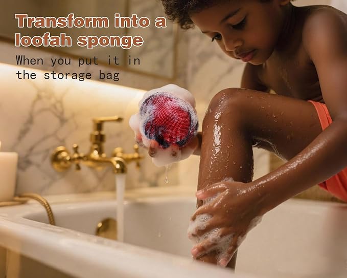 2 Pack African Net Sponge Exfoliating Body Scrubber Bath Sponge for Daily Use (Pink + Deep Purple)
