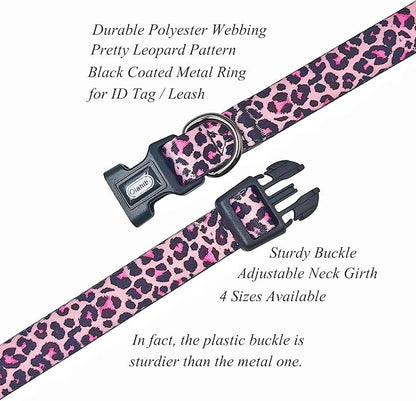Dog Collar Leash Set, Leopard Pattern, Polyester Material, Adjustable Collar and 5ft Matching Leash, for Medium Dogs.(M, Colorful Leopard)