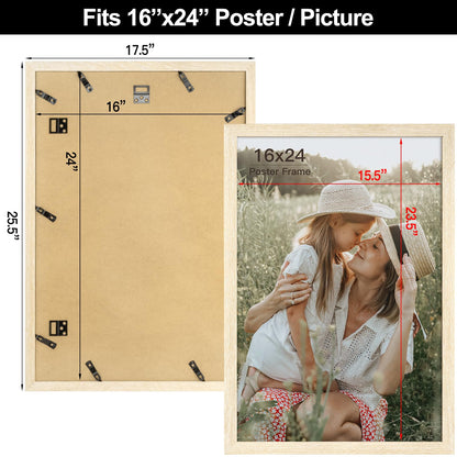 Momentworth 16x24 Frame Set of 3, Natural Wood Grain 16x24 Poster Frame for Gallery Wall Mounting (3 Pack,Natural)