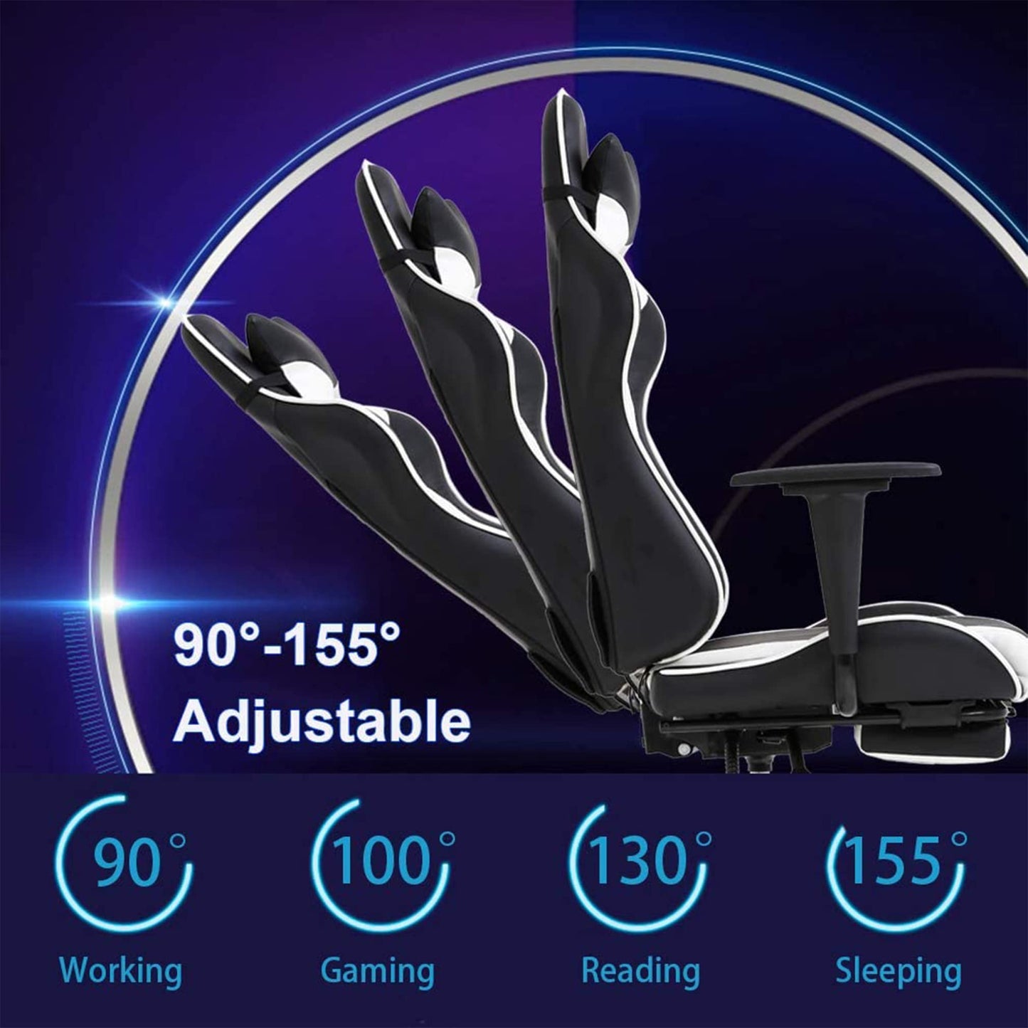 BestOffice Ergonomic Office, PC Gaming Desk Chair Executive PU Leather Computer Lumbar Support with Footrest Modern Task Rolling Swivel Chair for Women, Men(White)