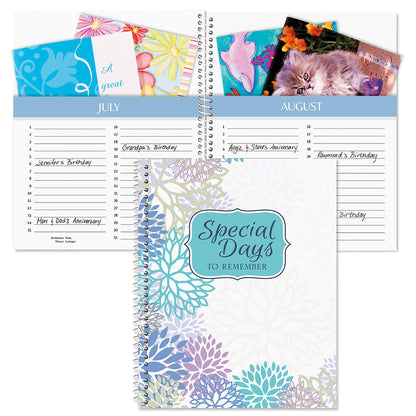 Current Cool Floral Greeting Card Organizer Book with 14 Pockets - Birthday & Anniversary Reminder Book - Softcover 8" x 10" Spiral-Bound, 6 Address Pages, 2 Gift Information Pages