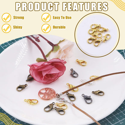 Mardatt 152Pcs 4 Sizes Mixed Color Lobster Claw Clasps Kit - 12mm, 14mm, 16mm, 18mm for DIY Bracelet & Necklace (Silver, Gold, Gun Black, Bronze)