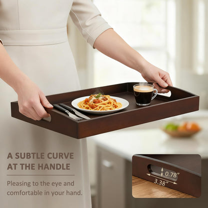 Bamboo Serving Trays with Handles, Set of 2 for Food & Coffee, Dark Brown