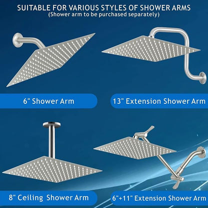 Voolan Rain Shower head, High Pressure Shower Head Made of 304 Stainless Steel, Relaxed Shower Experience Even at Low Water Flow and Pressure (10" Brushed Nickel)