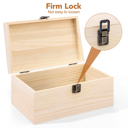 WSICSE Unpainted Wood Box with Hinged Lid - Large 9.2"x5.5"x3.9" for Crafts DIY Storage Jewelry & Gift Box and Hobby Organization for Father's Day