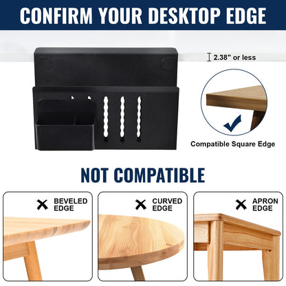 osseph Desk Side Storage Organizer, Under Desk Laptop Holder with Magnetic Pen Holder, No Drill Hanging Desk Caddy for Office & Home, Clamp On Desk Shelf for Tablet, Files, Accessories (Black)