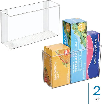 iDesign Adhesive Organizer Bin, Set of 2, Clear | Damage-Free Hanging, For Kitchen, Bathroom, or Office
