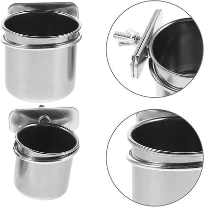 LALAFINA Stainless Steel Parrot Feeding Cups with Clamp Holders, 2pcs Bird Food Bowls 4.4cm 5.5cm for Cage Coop Feeding, Compatible with Cockatiel Budgie Parakeet