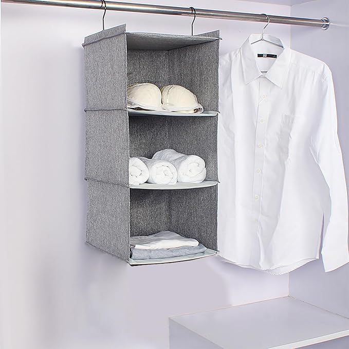 Hanging Closet Organizer, Easy Mount Collapsible 3-Shelf Camper Closet Wardrobe