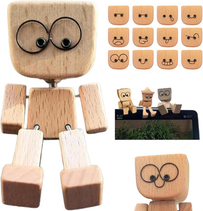 Froklic Shaking Wooden Man,Shaking Wooden Man Figurine with 12 Magnetic Expressions,3 Pcs Funny Dashboard Figurine,Handmade Wobble Doll for Car Accessories and Desk Decoration(3 Pcs)
