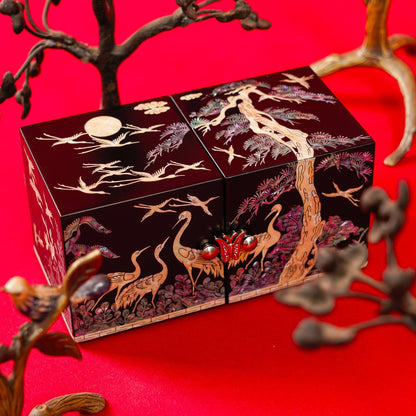 February Mountain Mother of Pearl Sea Shell Inlaid Wooden Cube Jewelry Organizer Box - Perfect for, Bracelets, Trinkets, Watches, Earrings, Chains & Accessories