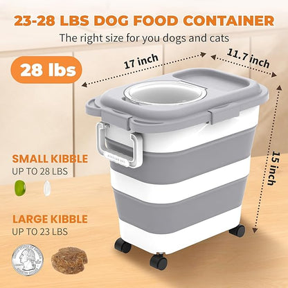 25-28lbs Dog Food Storage Container, Collapsible Dog Food Container, Airtight