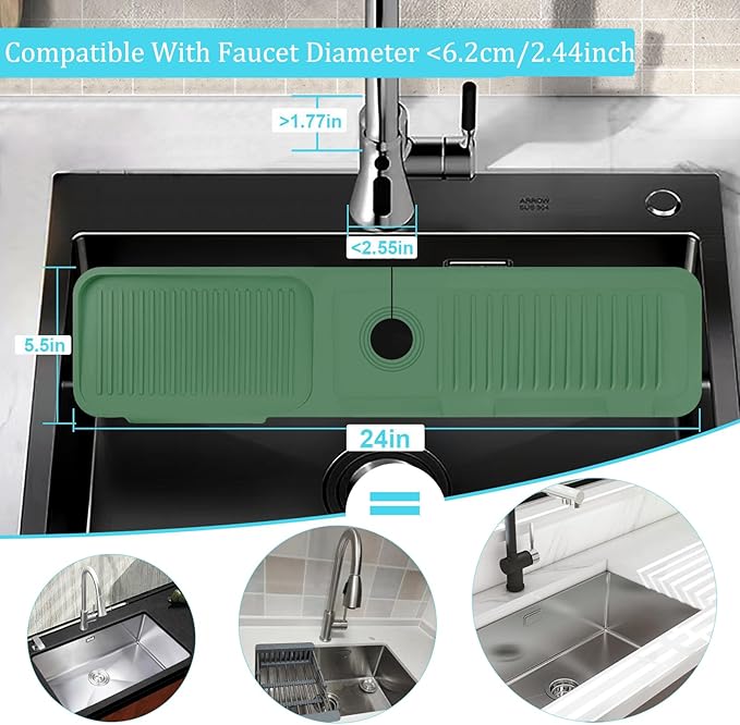 Kitchen Faucet Splash Mat, 24 inch Silicone Sink Splash Guard Drying Mat