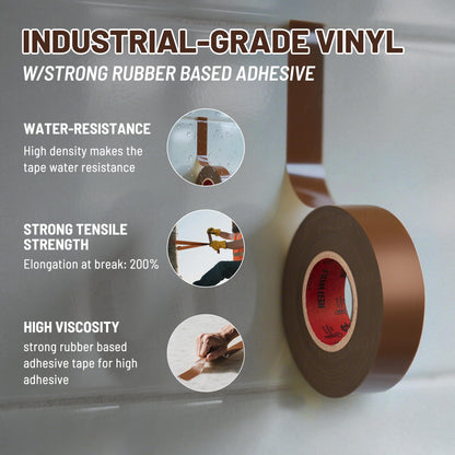RED WOLF 5 Pack Brown Electrical Tape 3/4 Inch x 66 Ft Industrial Grade UL/CSA Listed 7 Mil Thick Flame Retardant High Temp Waterproof Electrical PVC Tape Electric Super Vinyl Rated 600V