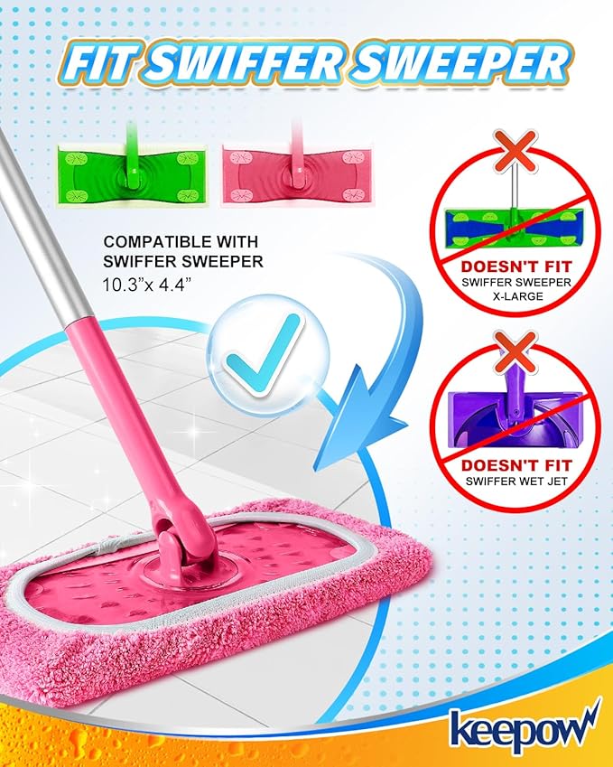 KEEPOW 6 Pack Reusable Mop Pads Compatible