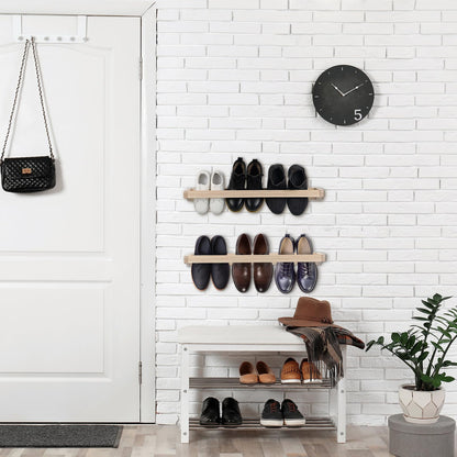 Wenqik 2 Pcs Wall Mounted Wooden Shoe Rack 30 Inch Rustic Wood Wall Hanging Shoe Rack Space Saving Footwear Holder Shoes Storage Organizer for Mudroom, Entryway, Closet (Wood Color)
