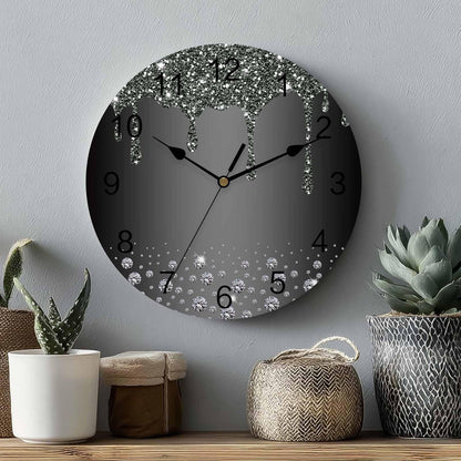 LooPoP Wall Clock Black Diamond Clocks PVC Silent Non-Ticking Battery Operated Decorative Luxury Bling Water Drop Round Clock for Home Living Room Kitchen Bedroom Office School Wall Decor 10 Inch