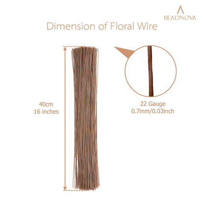 BEADNOVA Fake Flower Stems 200pcs 22 Gauge Floral Wire Stems Flower Wire for Crafts Arrangement Florist DIY Bouquet (Brown, 200 Pcs)