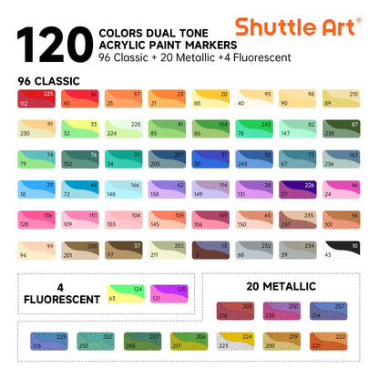 Shuttle Art 120 Colors Dual Tone Acrylic Paint Markers, 60 Pack Acrylic Paint Pens Set for Rock Painting, Ceramic, Wood, Canvas, Glass, Stone, Fabric, Card Making, DIY Crafts & Art Supplies
