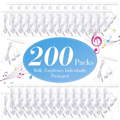 Kanayu 100 Pack Wired Earbuds Bulk for Classroom Ear Headphones Wired Basic Student Earbuds No Microphone with 3.5MM Jack for Class Laptop School Library, Individually Bagged (White)