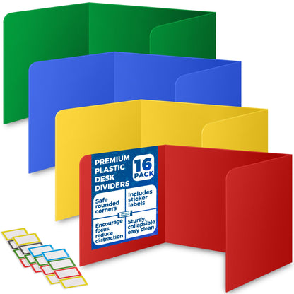 16-Pack Desk Dividers for Students - Durable & Waterproof Plastic Study Carrel Divider, Classroom Folders Teacher Supplies, Easy-to-Clean Plastic Privacy Shield Boards for Student Desks