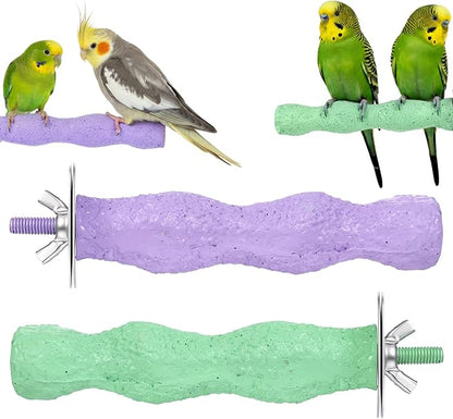 2pcs Resin Parrot Perch for Cage, Bird Beak Grinding Stone, Parakeet Nail Trimming Stick Platform Parrot Resin Beak Grinder Stone Perches Foot Claws Trimmer Chew Toy for Budgies Parakeets Cockatiels