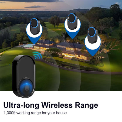 Wireless Doorbell - PHYSEN Waterproof Doorbell Chime Kits 2 receivers - Operating at 1300 ft Range - 58 Melodies 5 Volume Levels & LED Flash - Door Bells & Chimes Wireless for Home Classroom