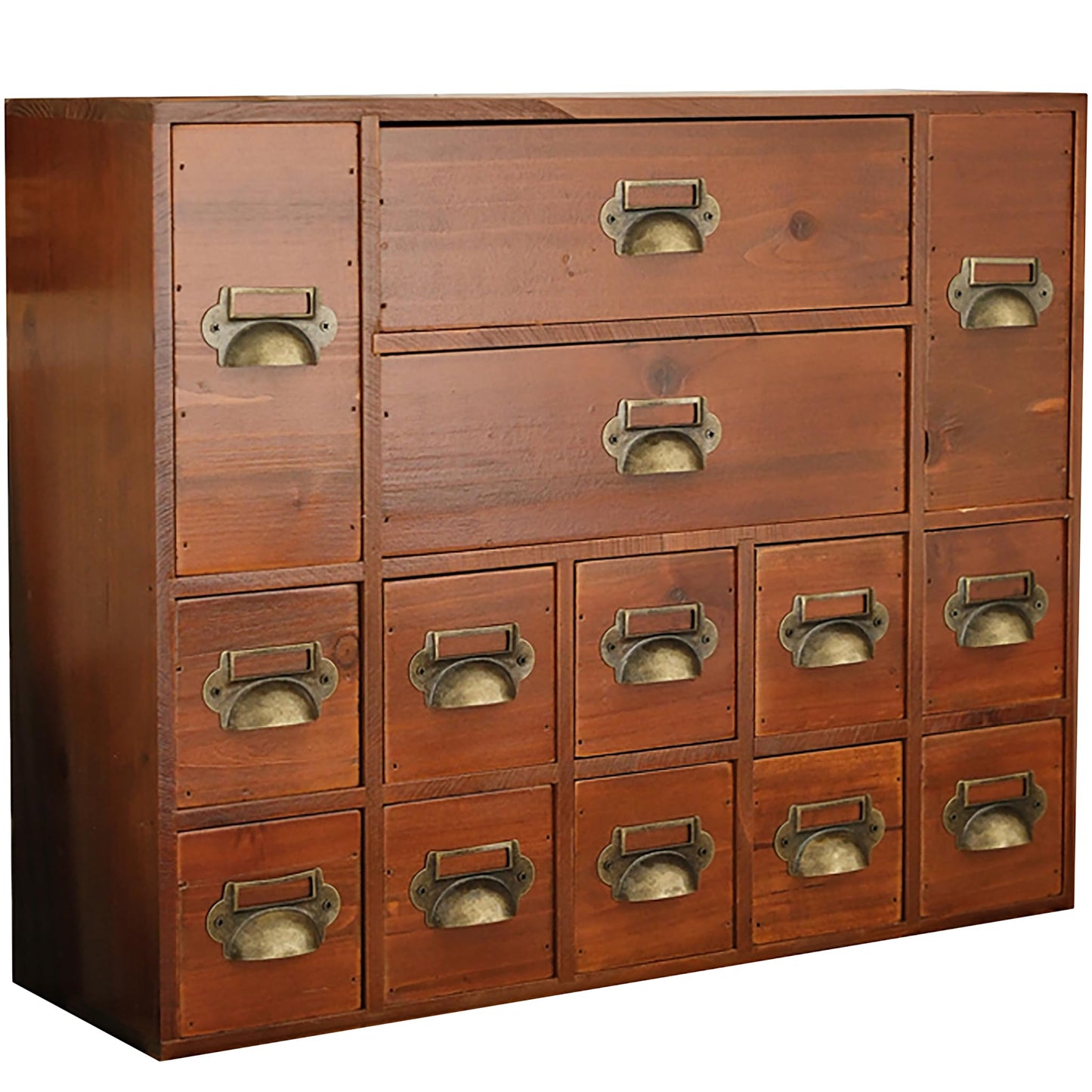 14-Drawer Apothecary Cabinet - Index Card Organizer - Miniature Chest of Drawers - Brass Handle Organizer - Kids' Arts and Crafts Storage - Wooden Desktop Drawer Organizer