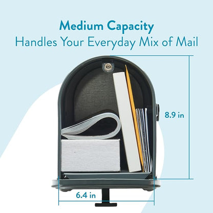 Architectural Mailboxes Edson Post Mount Mailbox, Gunmetal Grey, Medium | Galvanized steel build for outside with rust-resistant powder-coat finish and a magnetic door closure. USPS approved.