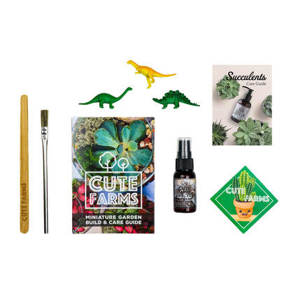 Cute Farms Terrarium Starter Kit | Moss, Vermiculite, Soil, Pebbles, Plant Food, Finishing Tools, Build and Care Guide | DIY Succulent Terrarium for Adults and Kids (Large)