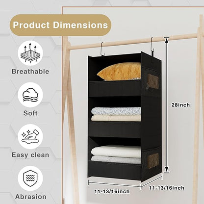 3-Shelf Hanging Closet Organizer and Storage, Foldable Hanging Closet Shelves