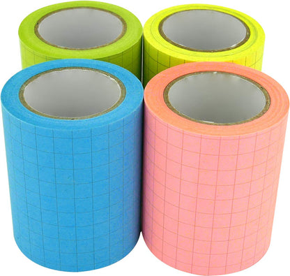 4A Full Adhesive Sticky Notes, 4 Refill Sticky Rolls, Grid Lines, 2 x 315 Inches, Colorful Graph Sticky Notes for Notebook, Office, Home
