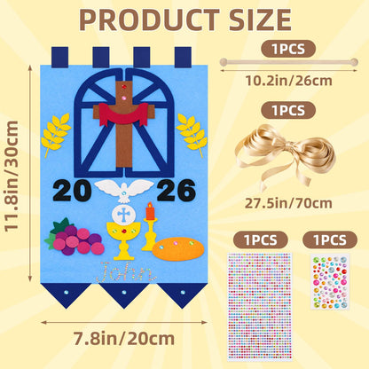 DIY First Communion Felt Banner Kit 9 x 12 Inch First Holy Communion Banner with Diamond Gem Stickers for Kids Sunday School Church Activity Baptism Party Decoration