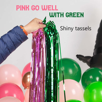 Green and Pink Balloon Garland Arch Kit, 120pcs with wizard hat star crown mylar balloon and Fringe Curtain Banner for Musical Theatre Witch Themed Birthday Baby Shower Decoration