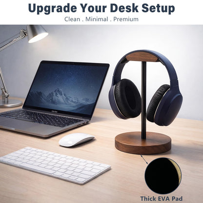 MTKITDER Wood & Metal Headphone Stand, Headset Holder for Desk, Desktop Gaming Headphone Hanger with Stable Non-Slip Bamboo Base, Universal Earphone Stand for Gaming, Office, Home, Gift
