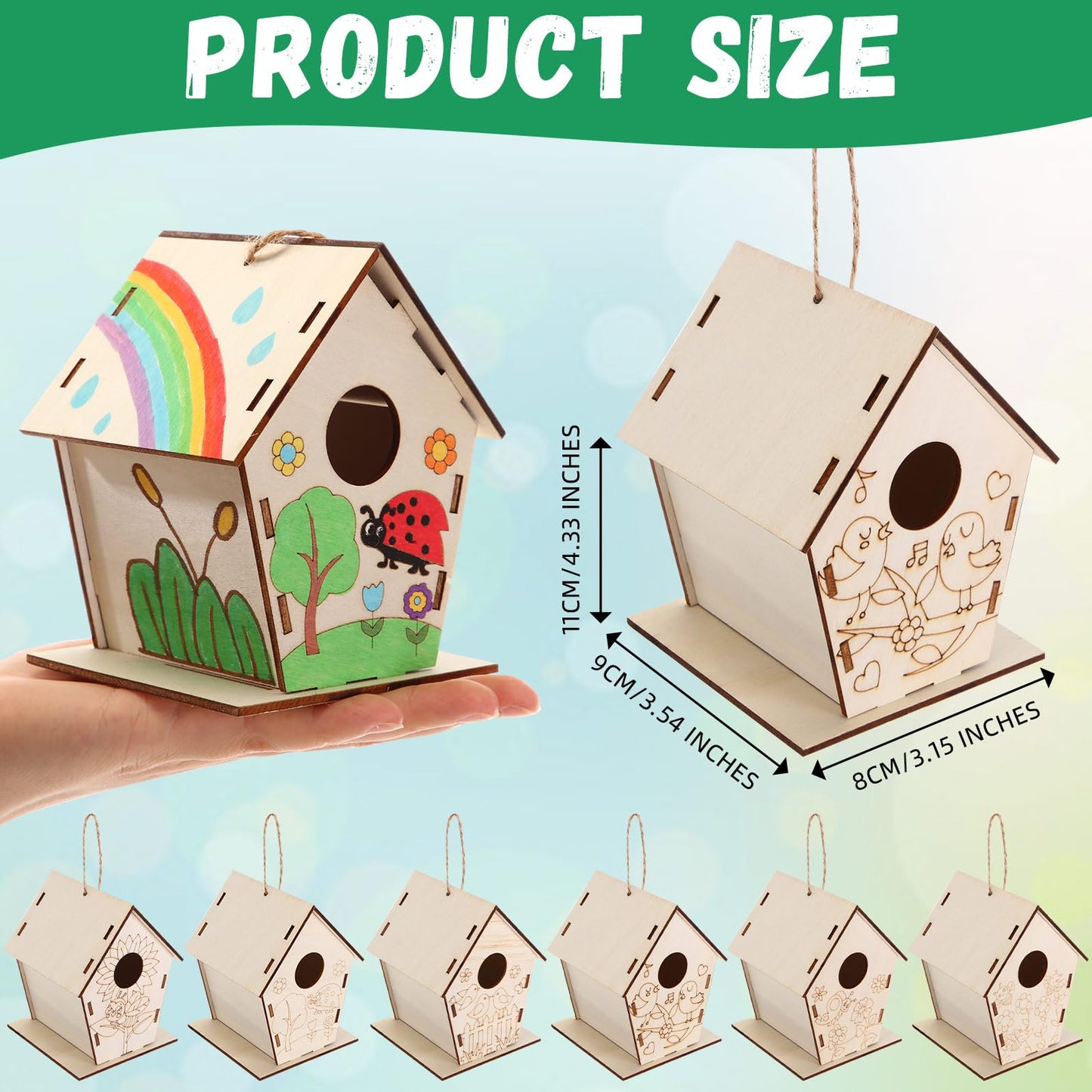 DoubleFill 24 Pack Wooden Bird House Bulk for Kids Birdhouse Kit Wood Houses for DIY Unfinished Hanging Birdhouse Kits, Wooden Craft Houses to Paint Family Camping Summer Crafts