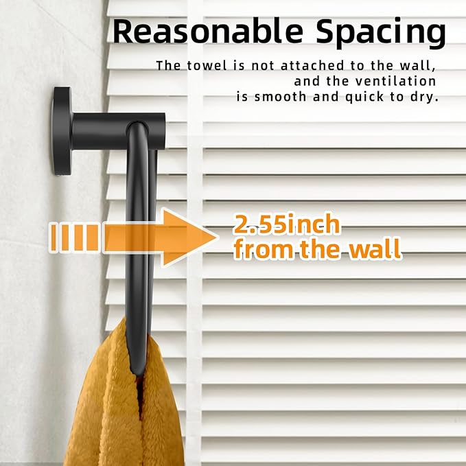 Matte Black Towel Ring 2Pack, SUS304 Stainless Steel Hand Towel Holder