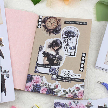 Dwpetzo Scrapbook Stickers for Journaling Adults, Pre-Cut Transparent Stickers, Scrapbooking Materials, Waterproof Sticker Book for Junk Journals, Scrapbook Supplies