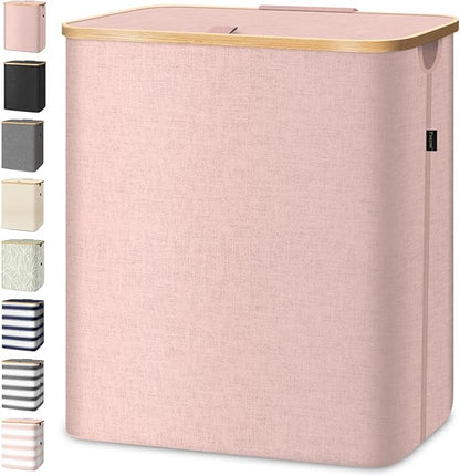 BALEINE Laundry Hamper with Lid, Tall Laundry Baskets with Bamboo Pull Handles